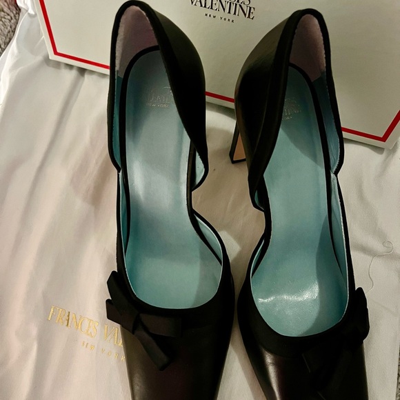 Black Satin-Trimmed Francis Valentine Heels with Dust Bag and Box - Picture 2 of 4